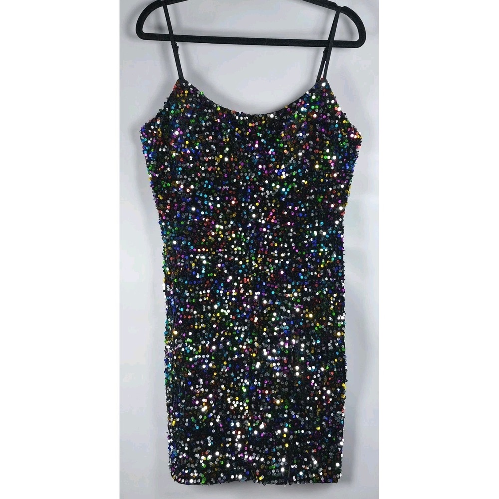 Pear Culture Mini Sequin Party Dress Black Irridecent Jr. Size 13/14‎ Stretch